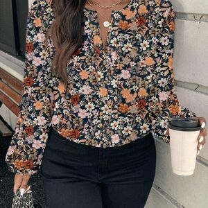 Floral Print Long Sleeve Blouse - Multi Color